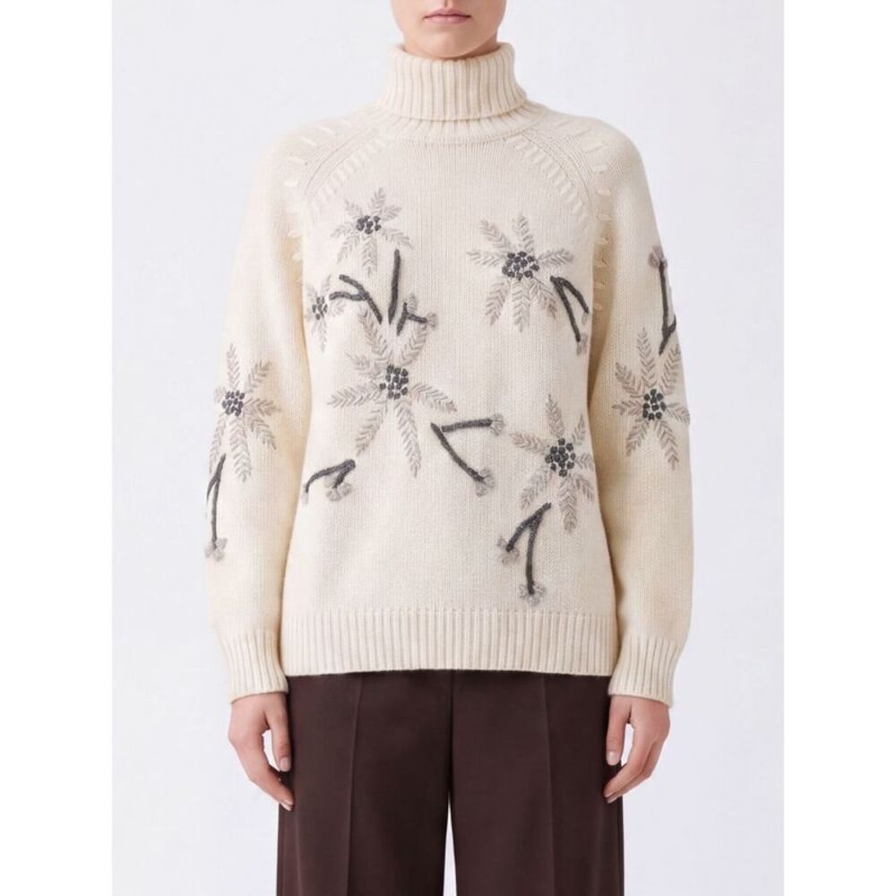 Parosh Women P.A.R.O.S.H. Floral Jacquard Cashmere Turtleneck Sweater